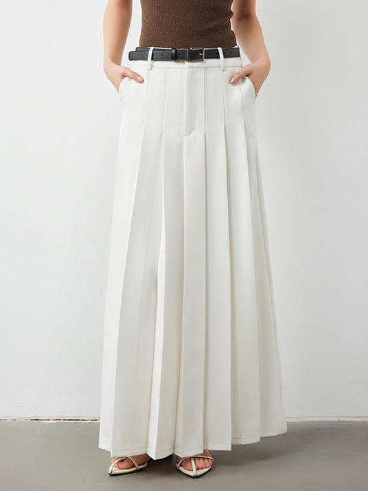 Stijlvolle Maxi Rok met Plissé en Hoge Taille