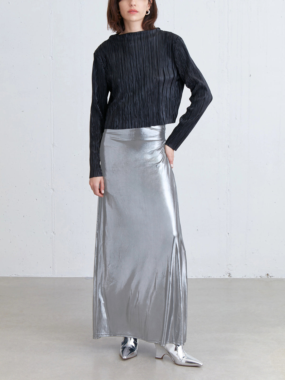 Luxe Metallic Zilveren Maxi Rok voor Elke Gelegenheid