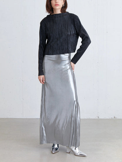 Luxe Metallic Zilveren Maxi Rok voor Elke Gelegenheid
