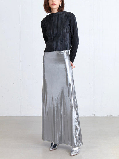 Luxe Metallic Zilveren Maxi Rok voor Elke Gelegenheid