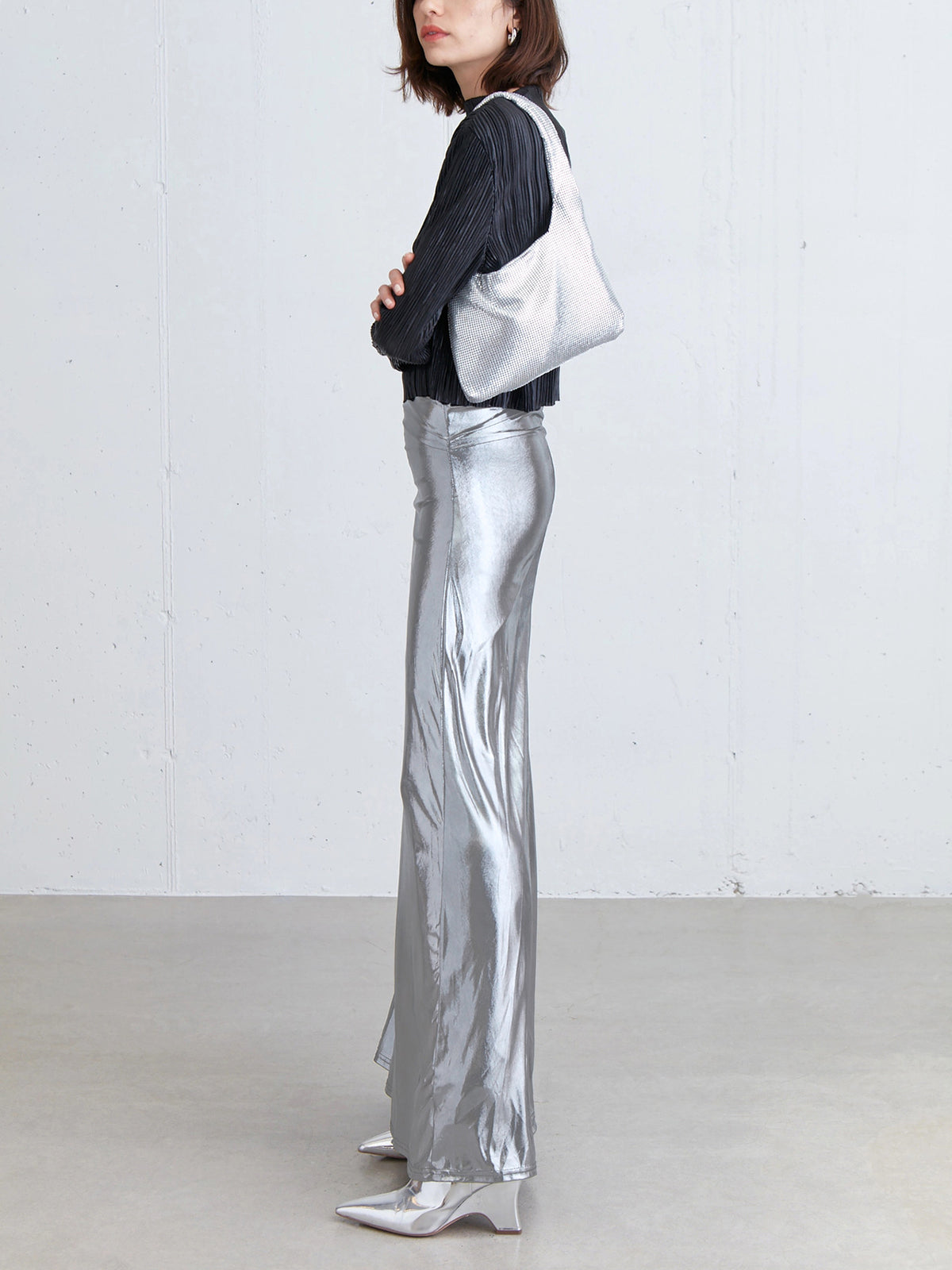 Luxe Metallic Zilveren Maxi Rok voor Elke Gelegenheid