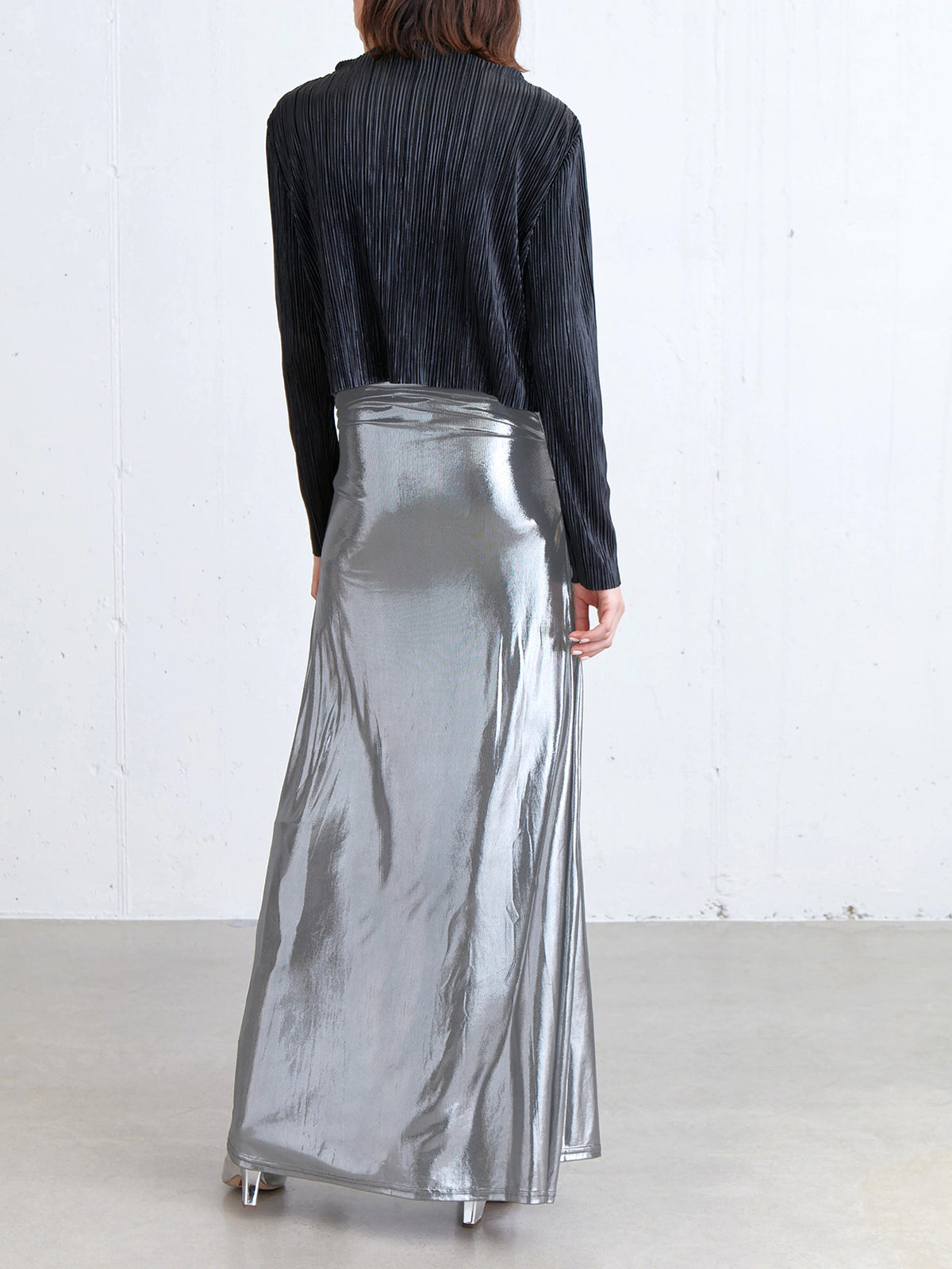 Luxe Metallic Zilveren Maxi Rok voor Elke Gelegenheid