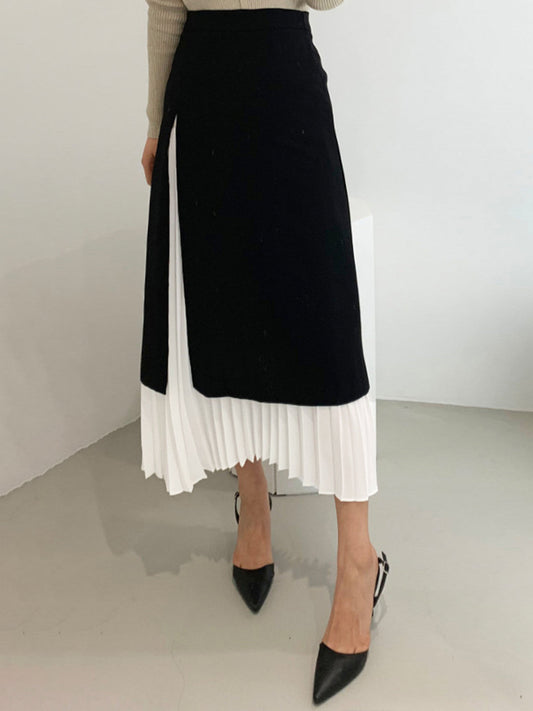 Tweekleurige Elegante Plissé Lange Rok voor Vrouwen