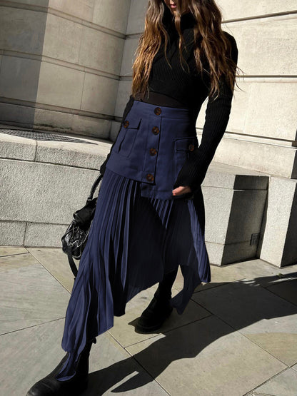 Modieuze Midi Rok met Asymmetrische Plooien