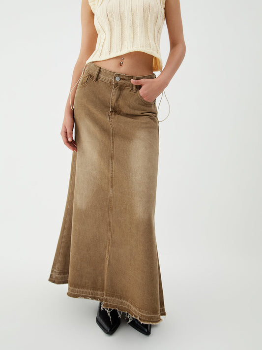 Maillard Gewassen Stijlvolle Denim Maxi Rok