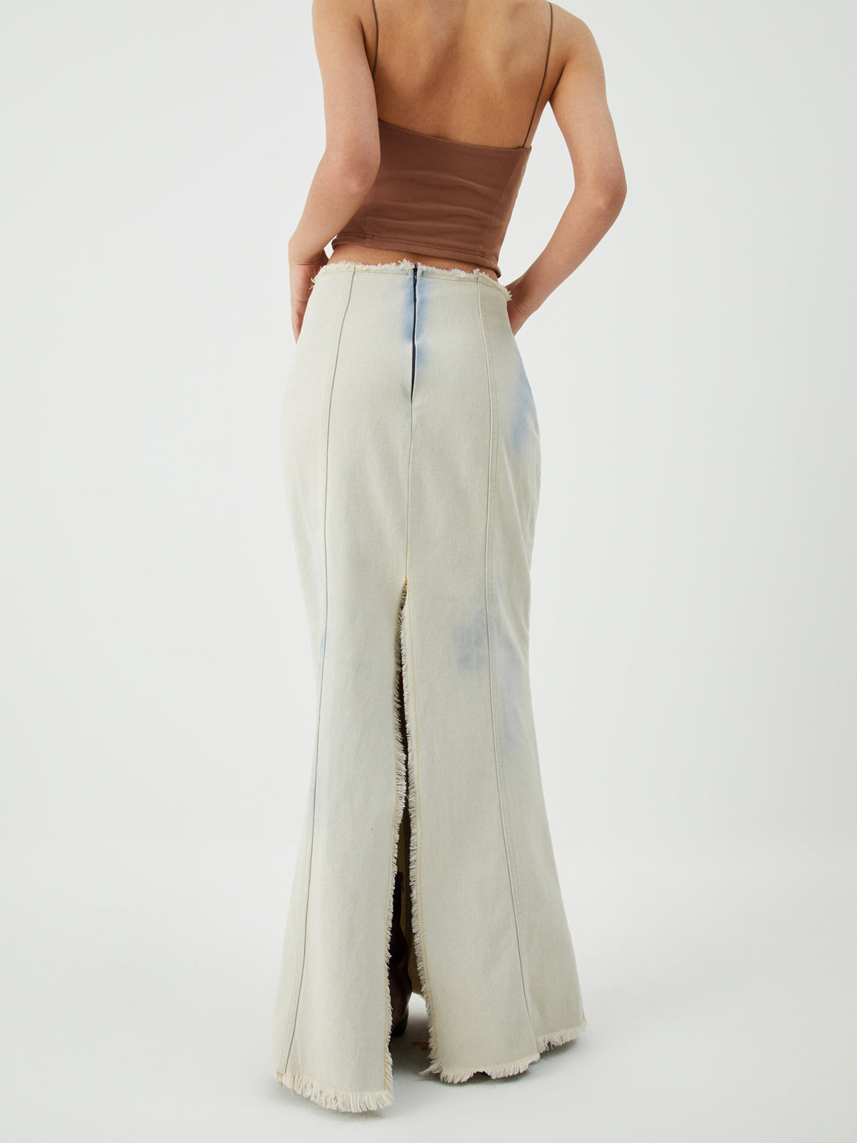 Trendy Denim Maxi Rok van Katoen met Washed Effect