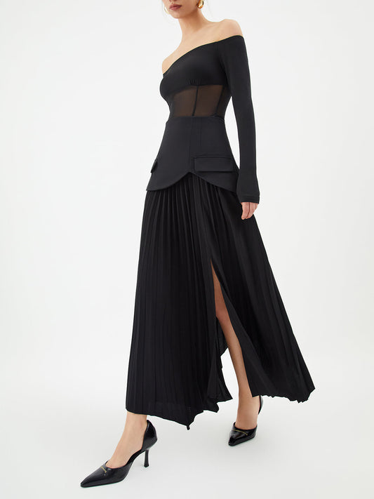 Modieuze Patchwork Plissé Midi Rok voor Elke Gelegenheid