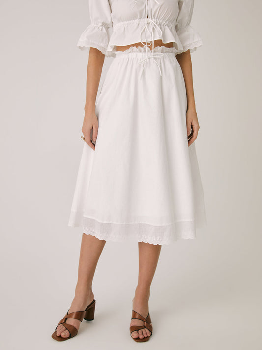 Stijlvolle Ruffle Patchwork Kant Midi Rok voor Elke Gelegenheid