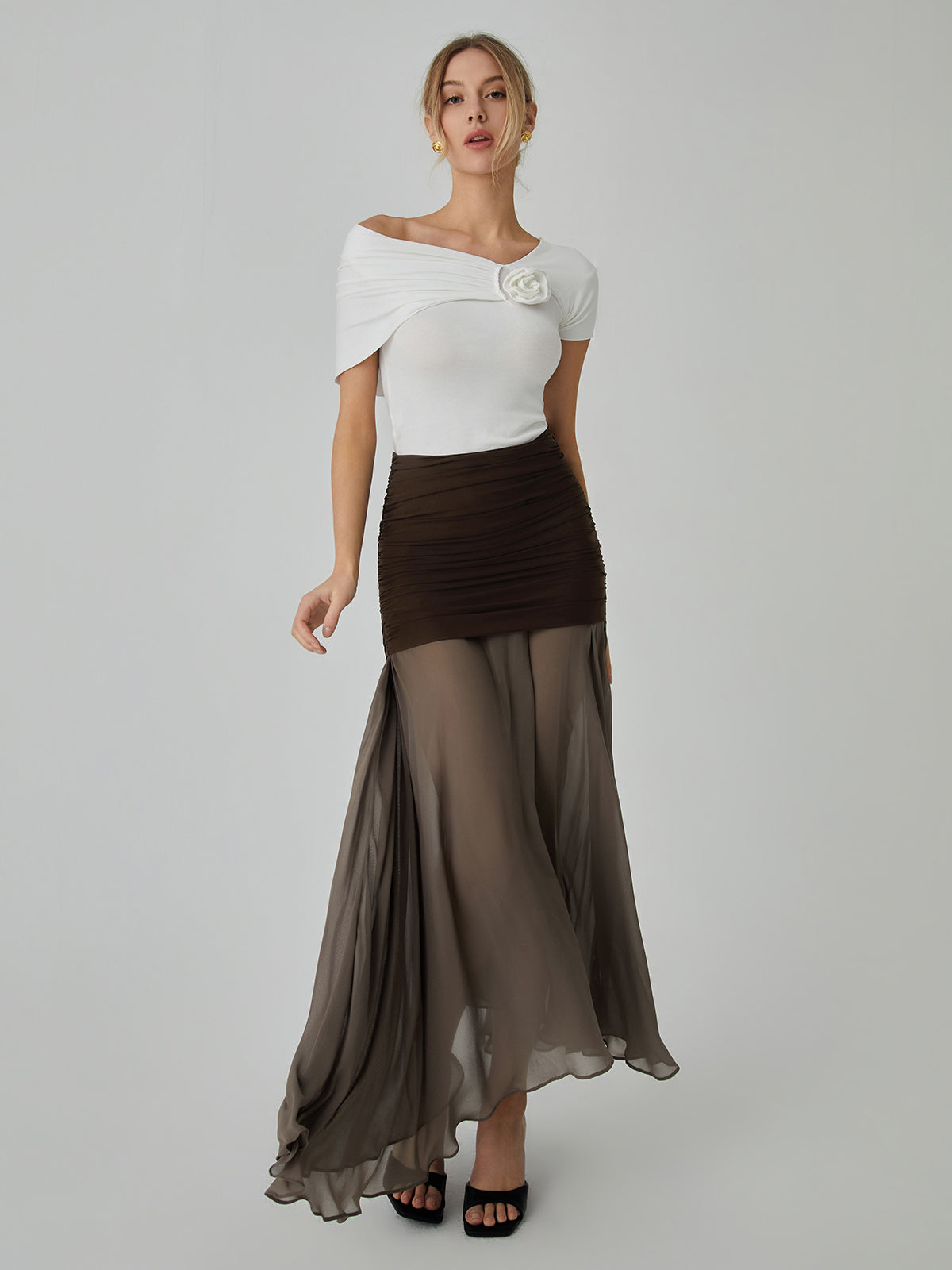 Net Chiffon Stijlvolle Patchwork Maxi Rok
