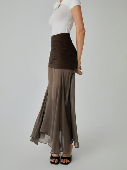 Net Chiffon Stijlvolle Patchwork Maxi Rok