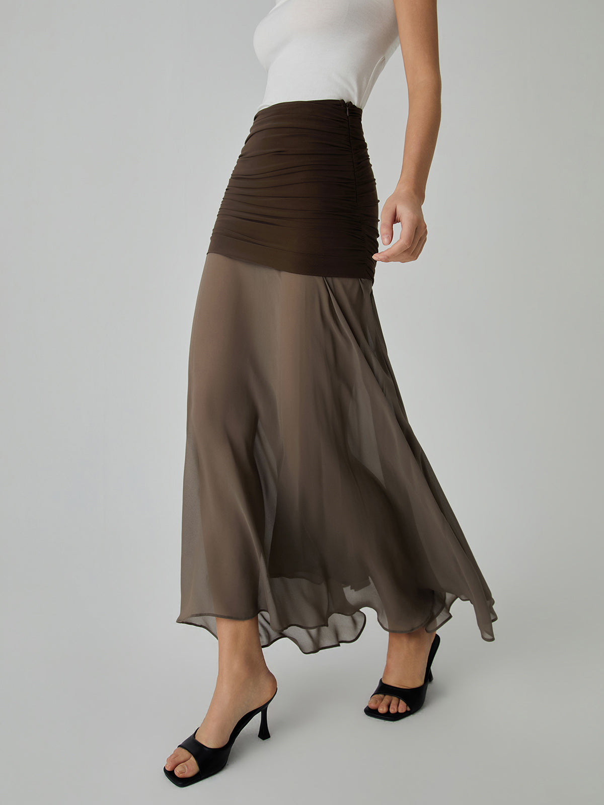 Net Chiffon Stijlvolle Patchwork Maxi Rok