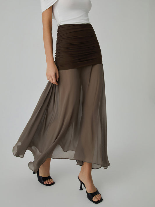 Net Chiffon Stijlvolle Patchwork Maxi Rok