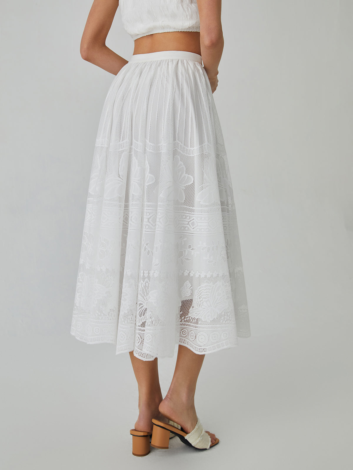 Elegante Midi Rok met Vlinderpatroon en Kanten Details