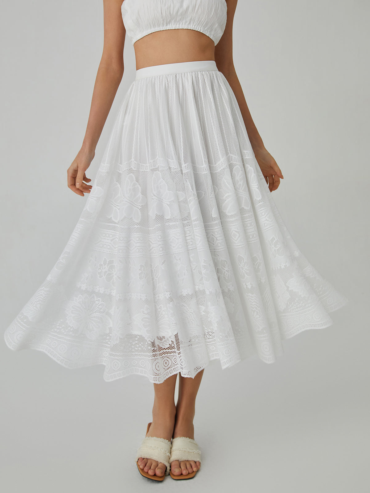 Elegante Midi Rok met Vlinderpatroon en Kanten Details