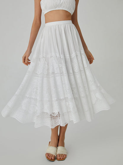 Elegante Midi Rok met Vlinderpatroon en Kanten Details