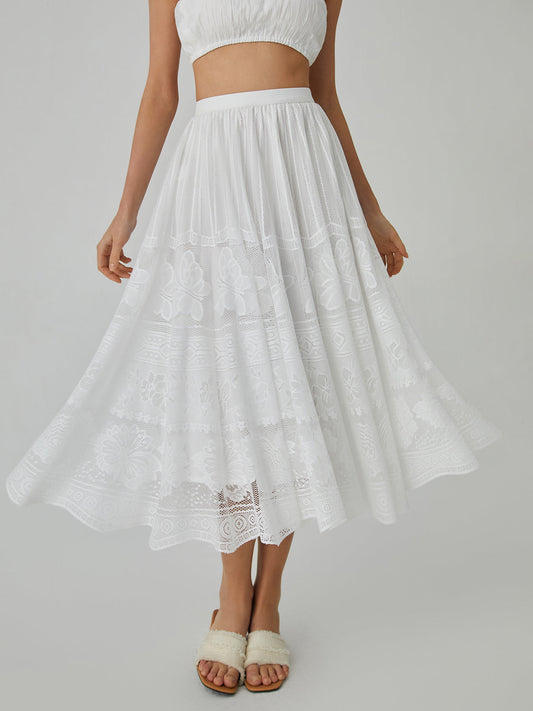 Elegante Midi Rok met Vlinderpatroon en Kanten Details