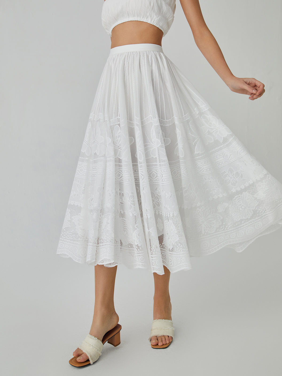 Elegante Midi Rok met Vlinderpatroon en Kanten Details