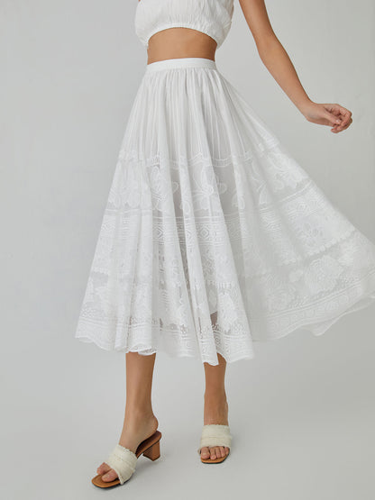 Elegante Midi Rok met Vlinderpatroon en Kanten Details