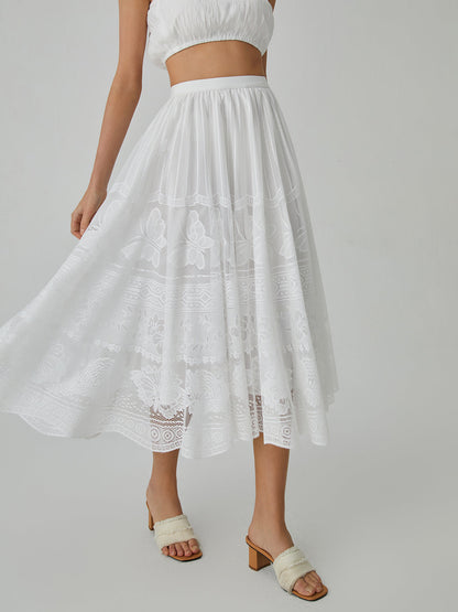 Elegante Midi Rok met Vlinderpatroon en Kanten Details