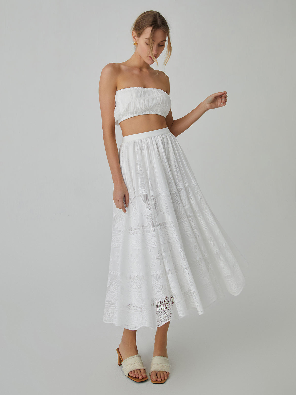 Elegante Midi Rok met Vlinderpatroon en Kanten Details