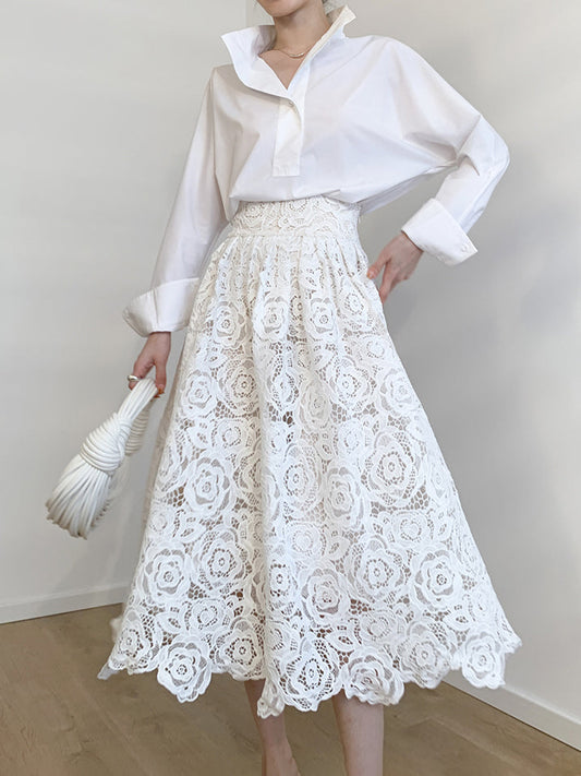 Maxi Rok met Eyelet Rozenpatroon en Elegante Stijl