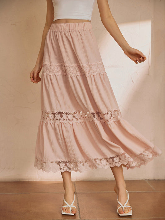 Trendy Maxi Rok Van Katoenmengsel Met Kant