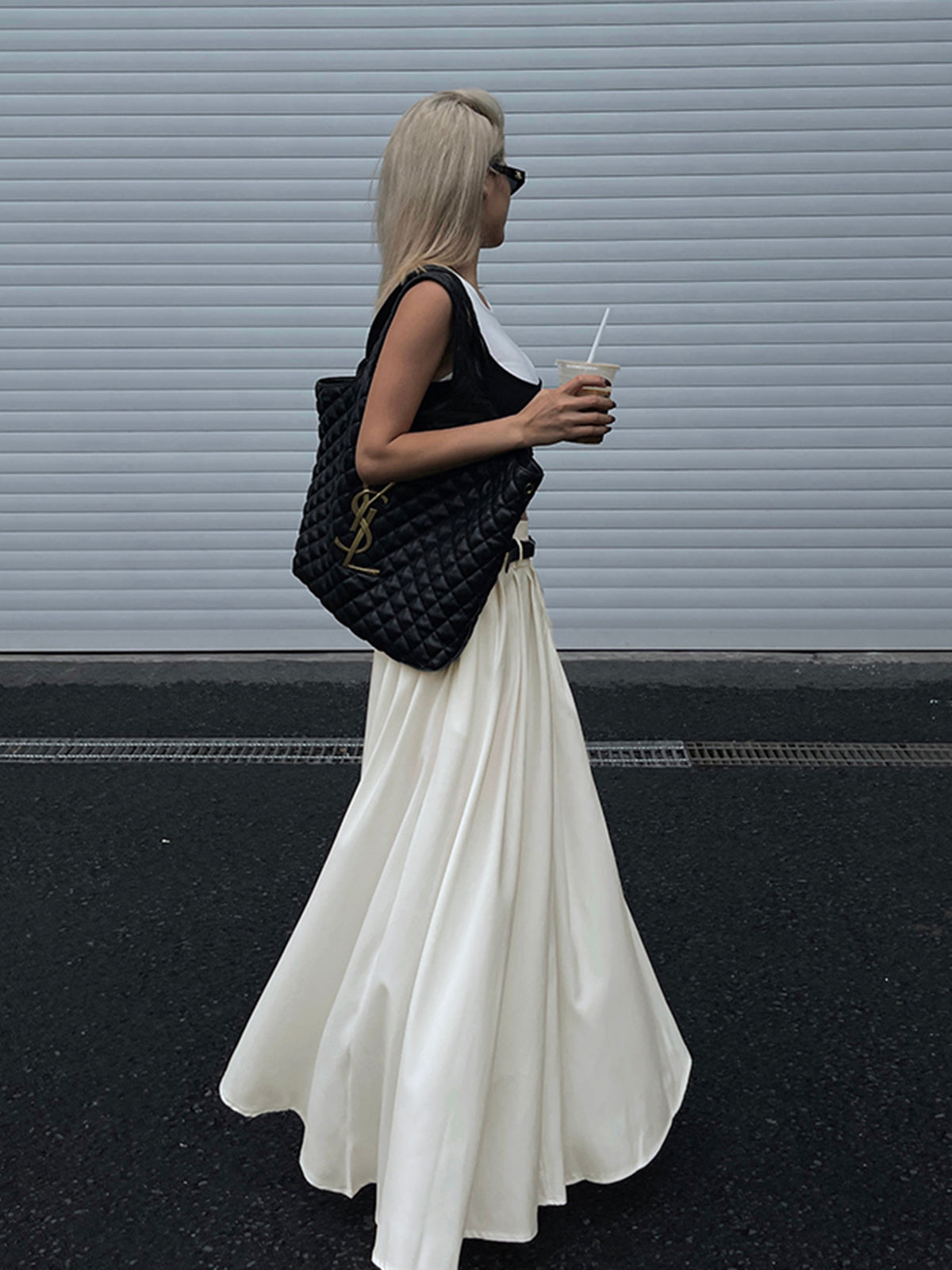 Gestreepte Maxi Rok met Ceintuur en Plissé Design
