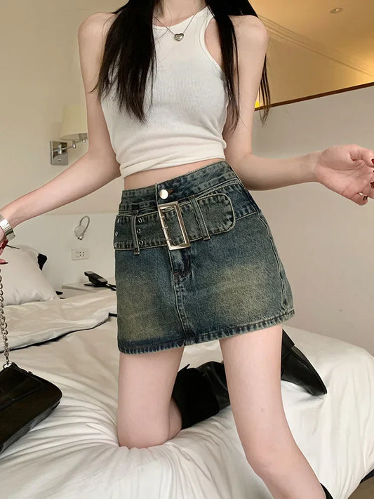 American Retro Denim Streetwear Korte Rok Modieus Design