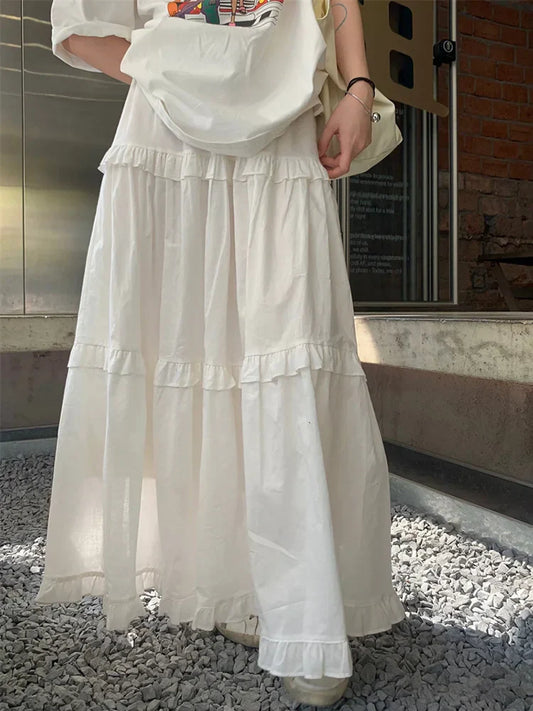 Witte Rok met Rimpelrand en Elastische Taille voor Dames