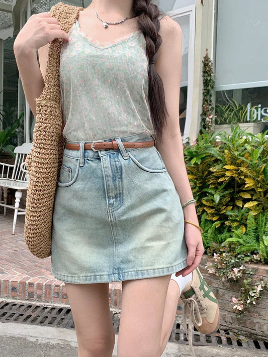 Streetwear Hoge Taille Retro Casual Jean Mini Rok Stylish