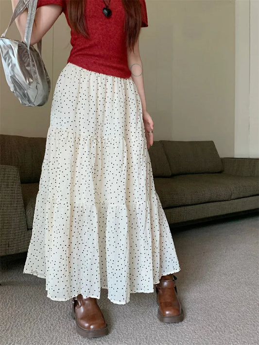 Stijlvolle Vintage Polka Dot Lange Rok voor Dames