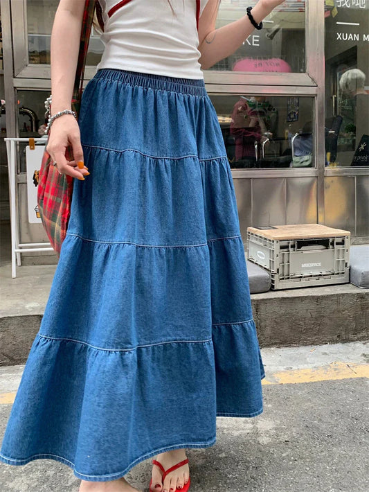 Vintage Rok met Ruffles en Elastische Taille voor Dames