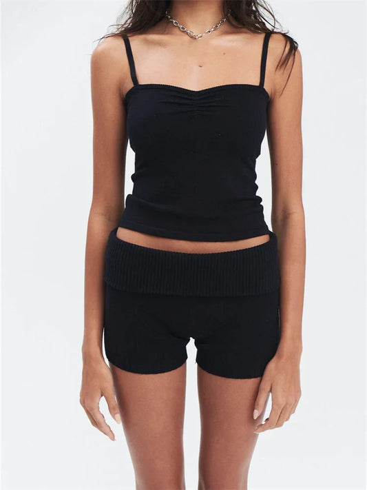 Modieuze Mouwloze Top met Rimpels en Korte Broek