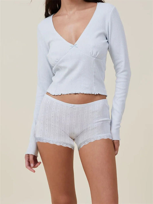 Comfortabele Pyjama Set met Lange Mouwen en Korte Broek