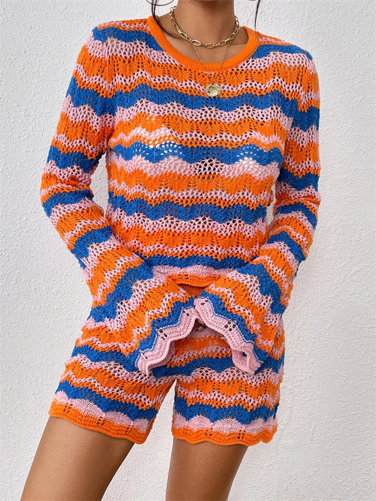 Gestreepte O-Hals Lange Mouwen Sweater met Comfortabele Pasvorm