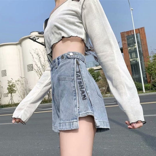 Modieuze Zomer Denim Shorts met Hoge Taille