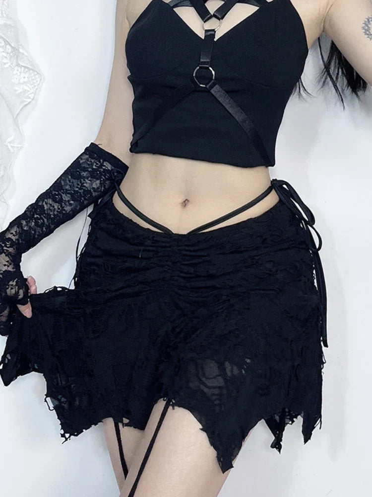 Gothische Mini Rok met Vouw en Sexy Lijntjes