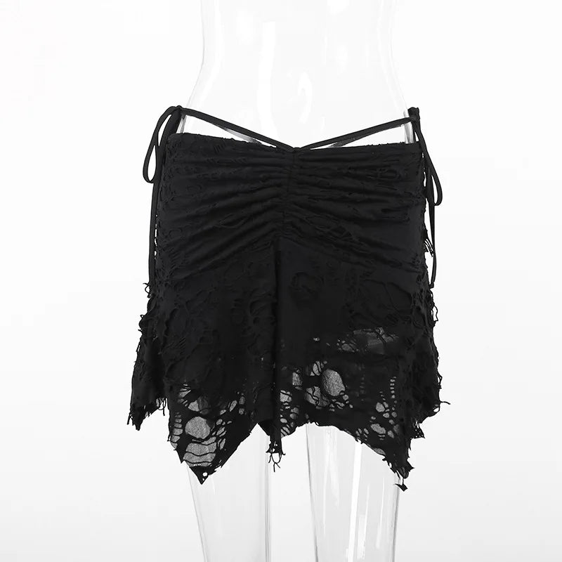 Gothische Mini Rok met Vouw en Sexy Lijntjes