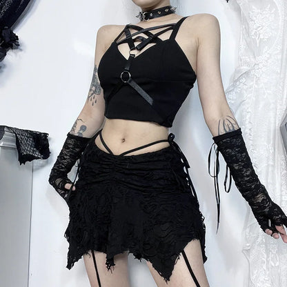 Gothische Mini Rok met Vouw en Sexy Lijntjes