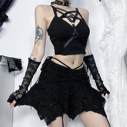 Gothische Mini Rok met Vouw en Sexy Lijntjes