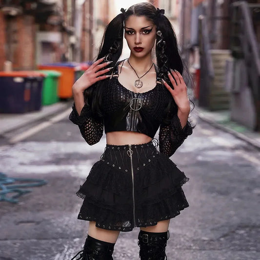 Gothic Vintage Hoge Taille Rits Cosplay Rok Stijlvol