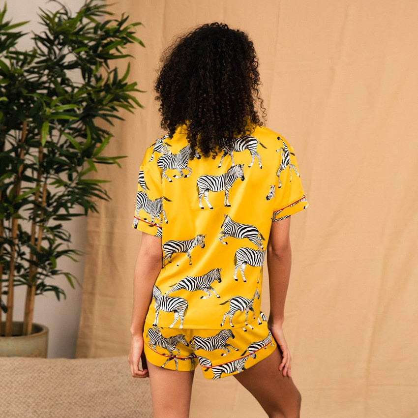 Dierenprint Pyjama met Korte Mouwen, Comfortabel en Stijlvol