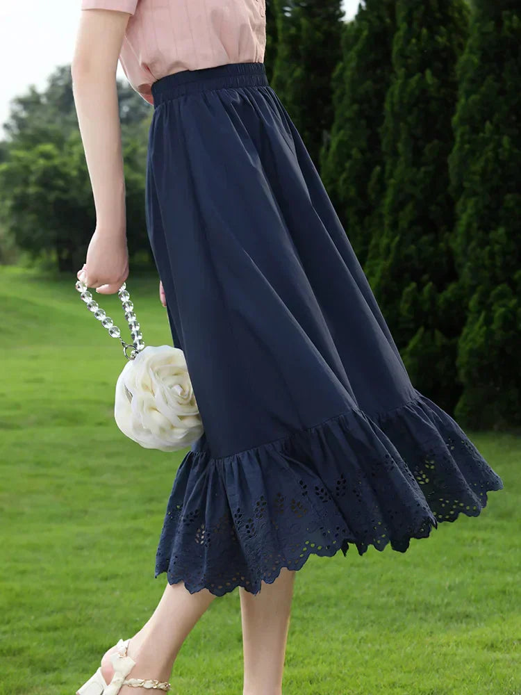 Stijlvolle Hoge Taille Blauwe Rok - Perfect voor Elke Gelegenheid