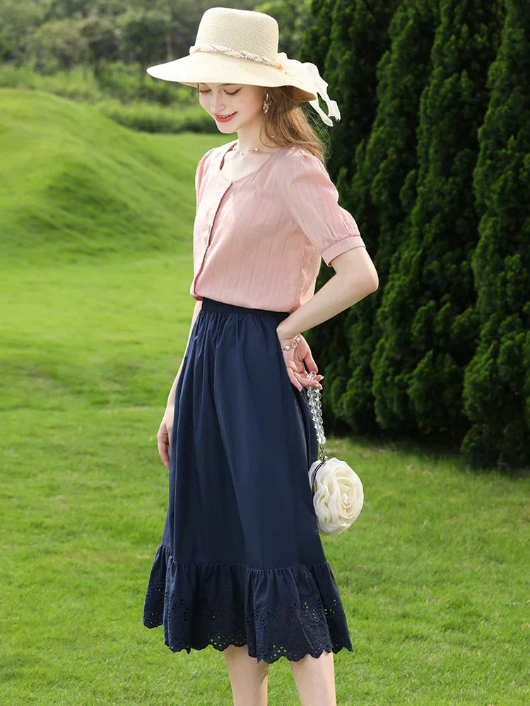Stijlvolle Hoge Taille Blauwe Rok - Perfect voor Elke Gelegenheid
