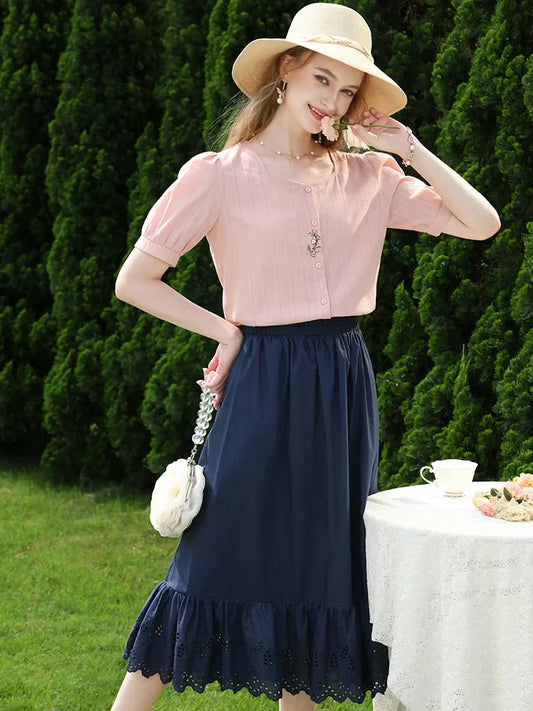 Stijlvolle Hoge Taille Blauwe Rok - Perfect voor Elke Gelegenheid