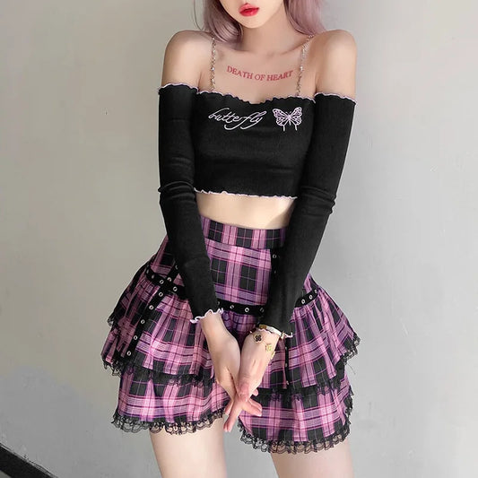 Lolita Cake Gothic Japanse Geruite Rok, Stijlvol Design