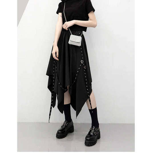 Lange Donkere Y2k Gothic Rok met Stijlvolle Pasvorm