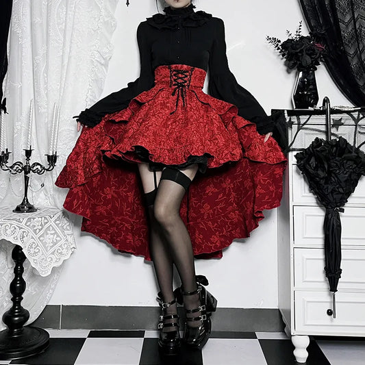 Mall Goth Hoge Taille Jurk met Asymmetrische Zoom Stijlvol