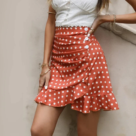 Stijlvolle Mini Rok met Multi Dot Print en Ruffles