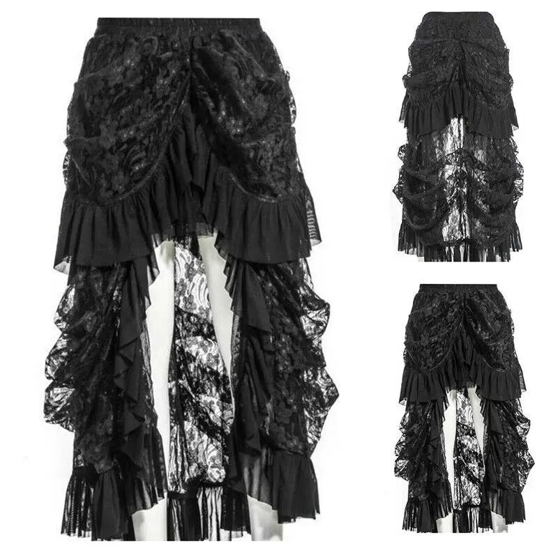 Nieuwe Retro Victoriaanse Lace-Up SteamGothic Lange Rok